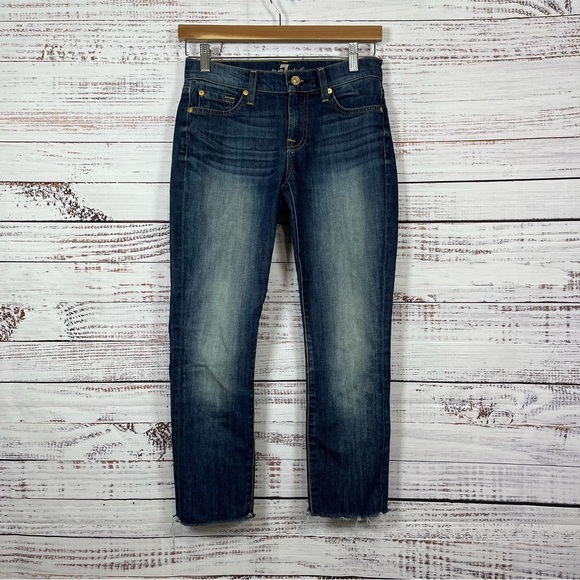 7 For All Mankind Gwenevere Blue Skinny Raw Hem Ankle Jeans - Picture 1 of 16